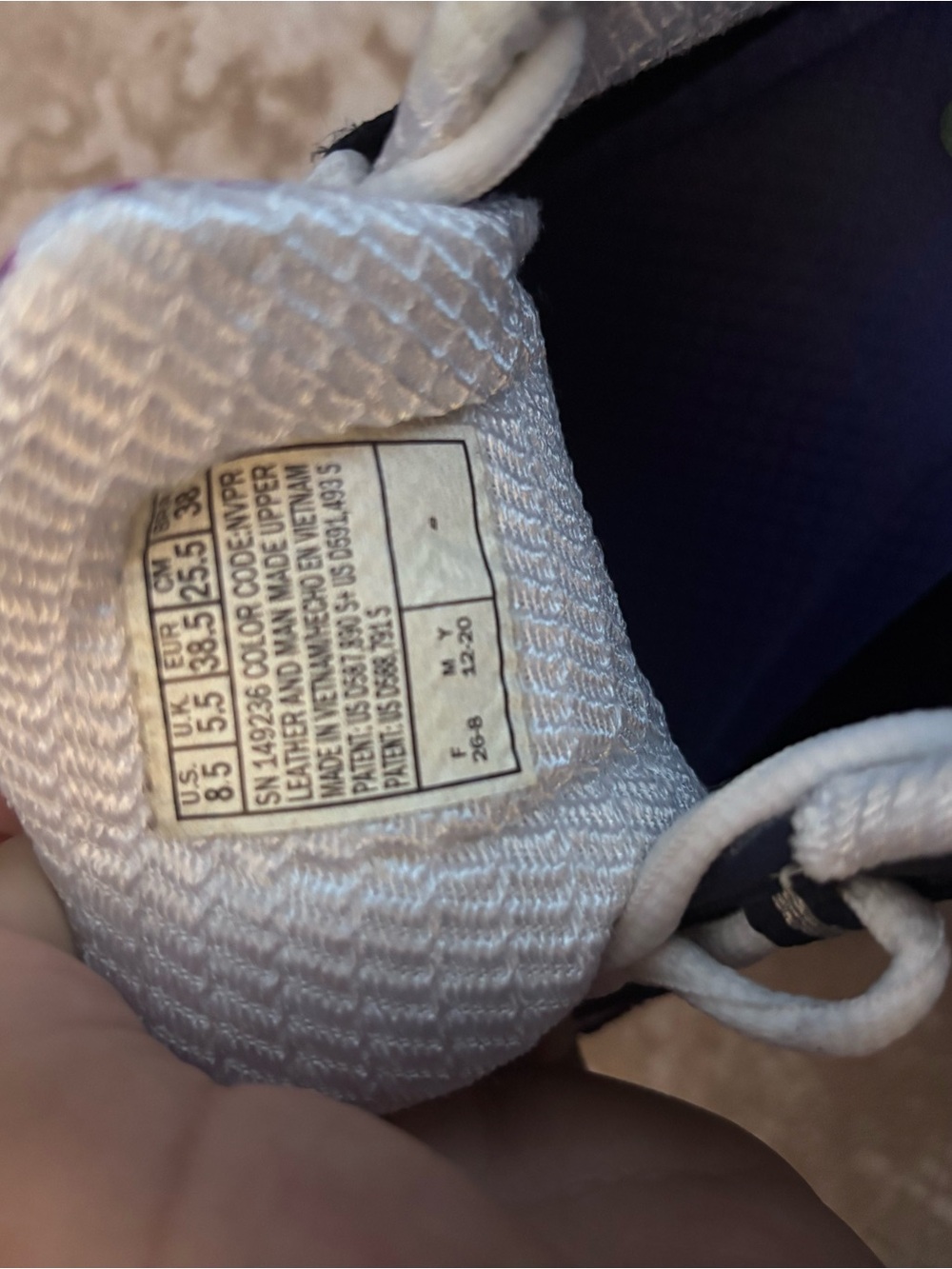 Navy and White Athletic Sneakers with Pink Accent - Picture 4 of 4